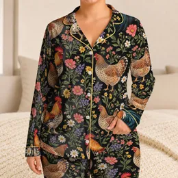 Colorful Rooster And Wildflower Farmhouse Charm For Cozy Country Nights And Gifting Satin Pajamas Set