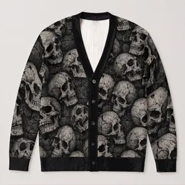 Gothic Skull Grunge for Everyday Layering and Alternative Streetwear Style All-over Print Knitted Cardigan