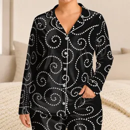 Ivory Dotted Swirls for Chic Everyday Style and Relaxed Evenings Satin Pajamas Set