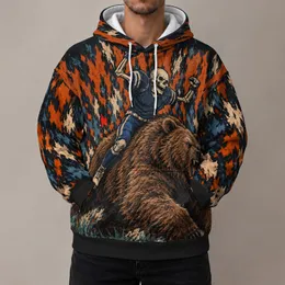 Retro Skeleton Football Player Riding a Roaring Bear for Chicago Game Day Fans All-over Print Hoodie (Lightweight)