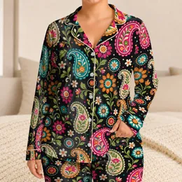 Vibrant Paisley Flowers for Cozy Weekend Lounging and Festive Gift Giving at Home Satin Pajamas Set