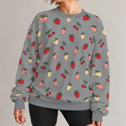 Strawberry And Cherry Fruit Motif For Sweet Springtime Casual Style All-over Print Knitted Sweater