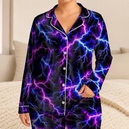 Electric Violet Lightning for Cozy Autumn Nights and Bold Lounge Style for Men Satin Pajamas Set
