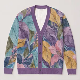 Watercolor Botanical Leaves for Cozy Autumn Layering and Everyday Nature Lovers Style All-over Print Knitted Cardigan