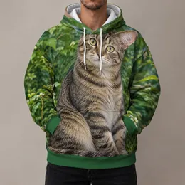 Wide-Eyed Tabby Cat in Lush Greenery for Everyday Nature Lovers All-over Print Hoodie (Lightweight)