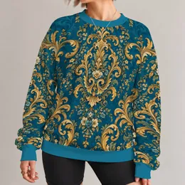 Teal Blue And Gilded Baroque Florals For Autumn Evenings And Elegant Seasonal Outings All-over Print Knitted Sweater
