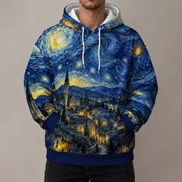 Swirling Midnight Sky and Lantern-Lit Village for Evening Strolls and Art Lovers All-over Print Hoodie (Lightweight)