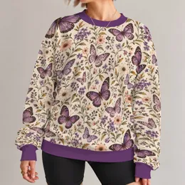Purple Butterfly And Wildflower Motifs For Cottagecore Spring Outings And Garden Strolls All-over Print Knitted Sweater