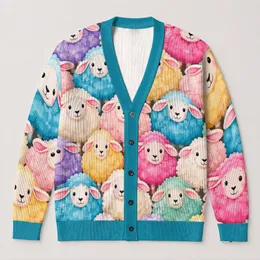 Colorful Sheep and Pastel Lambs for Cozy Farmhouse Days and Cheerful Everyday Layering All-over Print Knitted Cardigan