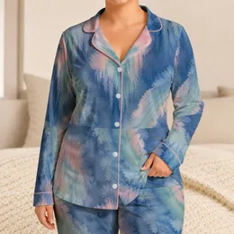 Dusty Slate Blue Tie Dye Coastal Lounge Mood For Cozy Nights At Home Women Gift Idea Satin Pajamas Set