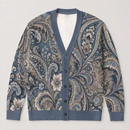 Blue Gray Paisley Florals for Everyday Layering and Creative Casual Style All-over Print Knitted Cardigan