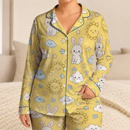Butter Yellow Bunny Cloud Nursery Nights for Cozy Sleep at Home for Little Kids Daily Satin Pajamas Set