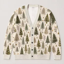 Evergreen Tree Motifs for Cozy Woodland Walks and Relaxed Everyday Layering All-over Print Knitted Cardigan