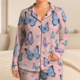 Blush Butterfly Motif For Cozy Spring Evenings, Soft Pastel Gift For Her And Teens Satin Pajamas Set