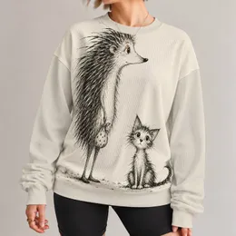 Whimsical Hedgehog and Scruffy Cat for Cozy Everyday Casual Style and Gift Giving All-over Print Knitted Sweater