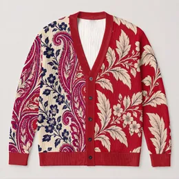 Crimson Ivory Paisley Florals for Romantic Everyday Layering and Garden Gatherings All-over Print Knitted Cardigan