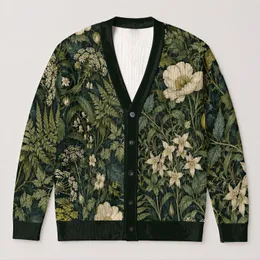 Lush Botanical Garden Florals for Nature-Inspired Everyday Layering All-over Print Knitted Cardigan