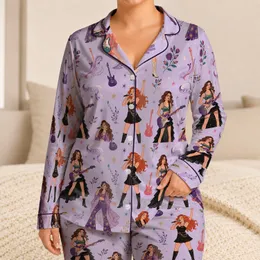 Lavender Singer Stage Style For Women, Retro Concert Night Out Comfort Look Vibe Satin Pajamas Set