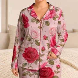 Crimson And Pink Roses For Cozy Romantic Evenings, Soft Blush Style For Home Comfort Satin Pajamas Set