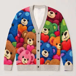 Colorful Teddy Bears and Hearts for Cozy Everyday Layering and Animal Lovers All-over Print Knitted Cardigan