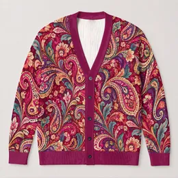 Jewel-Tone Paisley Florals for Colorful Everyday Layering and Expressive Bohemian Style All-over Print Knitted Cardigan