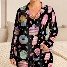 Sweet Dessert Collage For Summer Lounging, Cozy Gift For Teens, Kids And Families Satin Pajamas Set