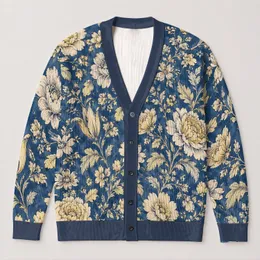 Cream Botanical Florals for Relaxed Everyday Layering and Nature-Loving Women All-over Print Knitted Cardigan