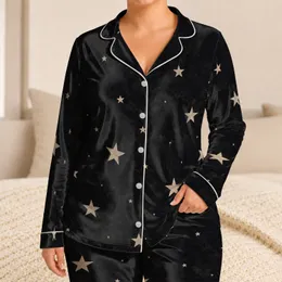Charcoal Starry Night Cozy Gift for Women Who Love Vintage Lounge Comfort At Home Satin Pajamas Set