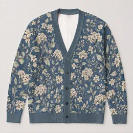 Ivory Meadow Blossoms for Relaxed Everyday Layering and Nature-Loving Style All-over Print Knitted Cardigan