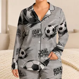 Vintage Soccer Ball And Football Club Lounge Gift For Boys And Teens Home Wear Style Satin Pajamas Set