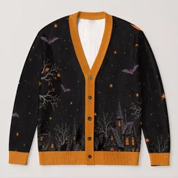 Black Cats, Bats and Pumpkins for Spooky Halloween Nights and Autumn Cat Lovers All-over Print Knitted Cardigan