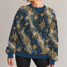 Celestial Gold Star Motifs for Everyday Bohemian Style and Relaxed Weekend Wear All-over Print Knitted Sweater
