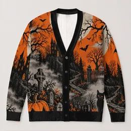 Halloween Moon Bats and Black Cat Scene for Spooky Autumn Celebrations All-over Print Knitted Cardigan