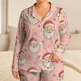 Blush Pink Santa Face Motif for Cozy Christmas Nights and Holiday Gifting At Home Satin Pajamas Set