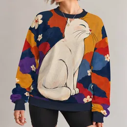 White Cat and Tiny Blossoms for Cozy Days, Relaxed Weekends, Gifts for Cat Lovers All-over Print Knitted Sweater