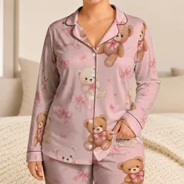 Blush Pink Teddy Bears and Ribbon Bows for Cozy Bedtime Charm for Girls Gift Set Satin Pajamas Set