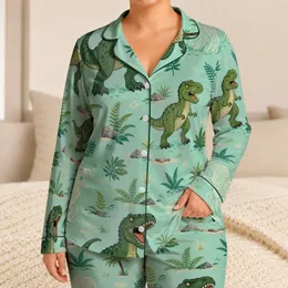 Retro Dinosaur Roar for Cozy Bedtime and Weekend Lounging for Little Boys and Kids Satin Pajamas Set