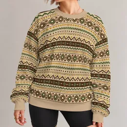 Retro Nordic Geometric Motifs for Autumn City Outings and Relaxed Weekend Wear All-over Print Knitted Sweater
