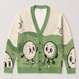 Cute Golf Ball Characters for Relaxed Course Days and Outdoor Leisure in Spring All-over Print Knitted Cardigan