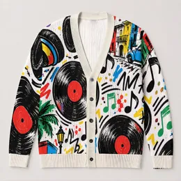 Headphone And Vinyl Music Graffiti for Concert Nights and Streetwear Style All-over Print Knitted Cardigan