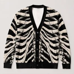 Anatomical Skeleton Rib Bones for Alternative Streetwear and Everyday Gothic Style All-over Print Knitted Cardigan