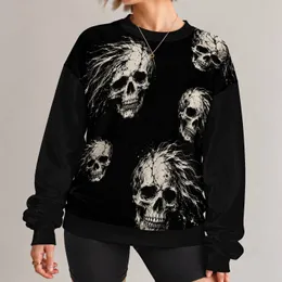 Distressed Ivory Skull Motifs for Alternative Streetwear and Concert Night Style All-over Print Knitted Sweater