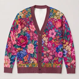 Vibrant Wildflower Garden in Jewel Tones for Creative Everyday Layering All-over Print Knitted Cardigan