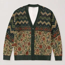 Rust Floral And Teal Chevron Motifs For Cozy Autumn Layering And Everyday Wear For Her All-over Print Knitted Cardigan