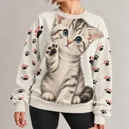 Wide-Eyed Tabby Kitten with Paw Prints for Playful Everyday Casual Outings and Cat Lovers All-over Print Knitted Sweater