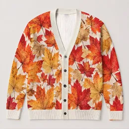 Autumn Maple Leaves in Warm Tones for Cozy Everyday Layering and Nature Lovers All-over Print Knitted Cardigan