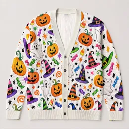 Rainbow Halloween Pumpkins And Witch Hats For Festive Autumn Gatherings For Women All-over Print Knitted Cardigan