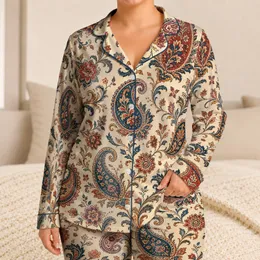 Ivory Bohemian Paisley Lounge Style For Cozy Nights And Weekend Getaways For Women Satin Pajamas Set