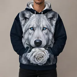 White Wolf and Rose Portrait for Bold Nature Lovers and Winter Nights All-over Print Hoodie (Lightweight)