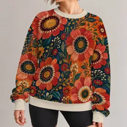 Folk Floral Medallions in Teal and Rust for Autumn Casual Style All-over Print Knitted Sweater